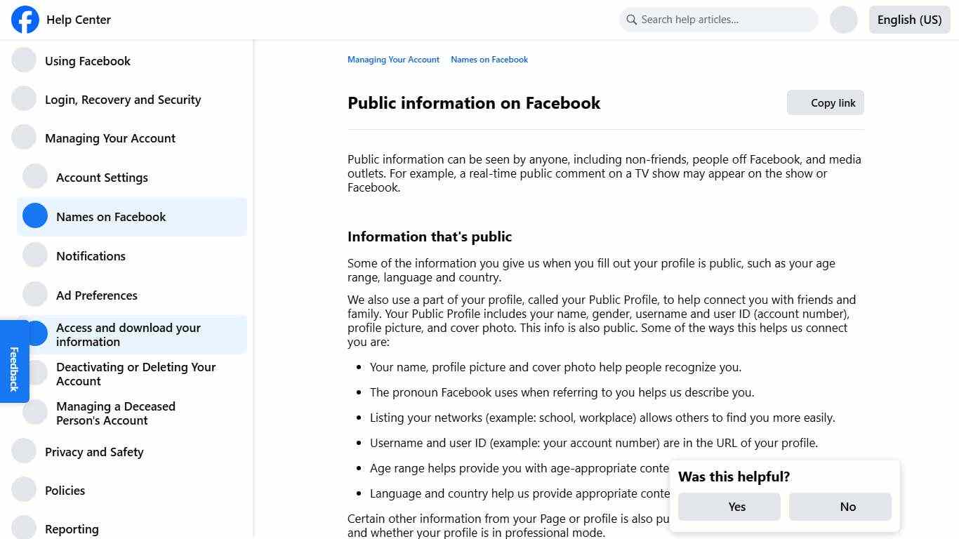 Public information on Facebook Facebook Help Center