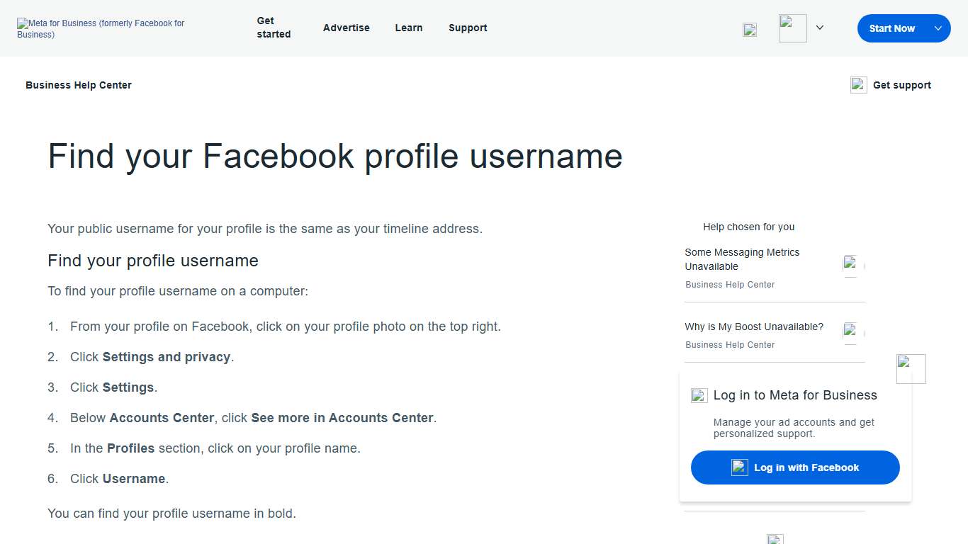 Find Your Facebook Profile Username Meta Business Help Center